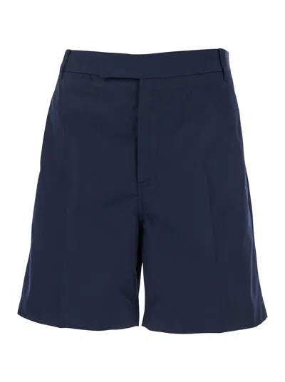 Thom Browne Blue Bermuda Pants With Logo Patch On The Rear And Belt Loops In Cotton Blend Man In Multicolor