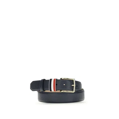 Thom Browne Blue Calf Leather Bos Taurus Regular Belt In Black