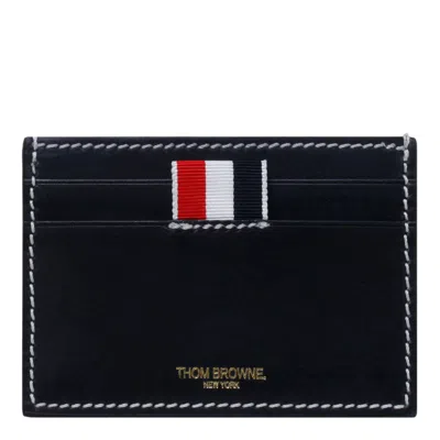 Thom Browne Blue Calf Leather Wallets In Black