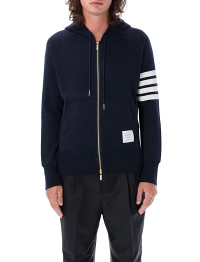 THOM BROWNE BLUE CLASSIC LOOPBACK 4-BAR FULL ZIP HOODIE