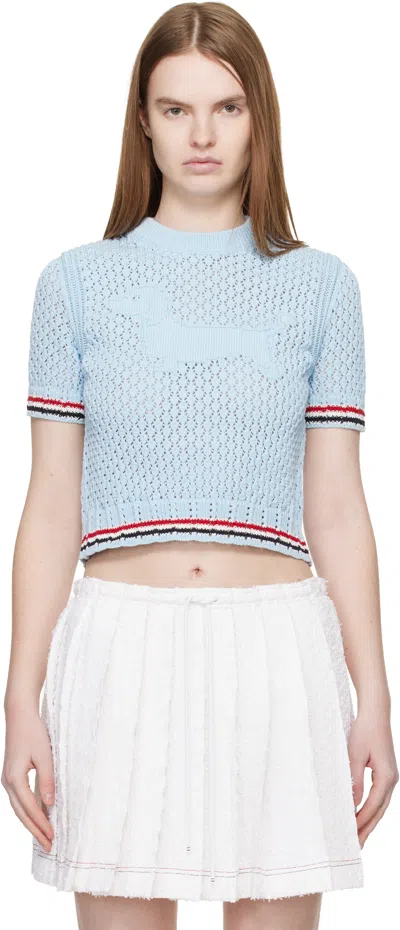 Thom Browne Blue Cotton Pointelle Hector Rwb Sweater