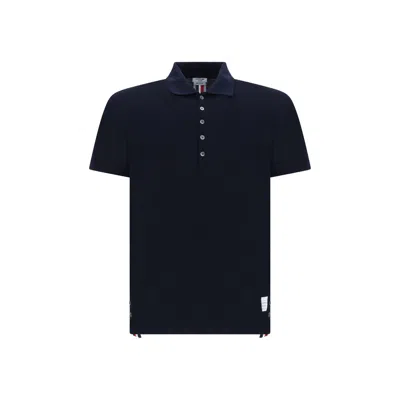 THOM BROWNE BLUE COTTON POLO SHIRT