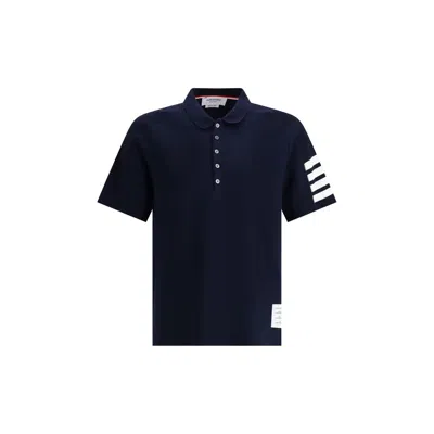 THOM BROWNE BLUE COTTON POLO SHIRT