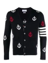 Thom Browne 4-bar Anchor Print Cardigan In Black