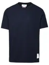Thom Browne Wool Crew Neck T-shirt With Stripe Detail In Navy