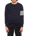 Thom Browne Classic Crewneck Short Pullover With White 4 Bar Stripe In Cashmere In Black