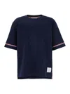 Thom Browne Blue Crewneck T-shirt With Rwb Detail On Neck And Sleeve In Cotton Man In Navy