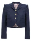 Thom Browne Cropped Flannel Jacket Blazer And Suits Blue In Blue