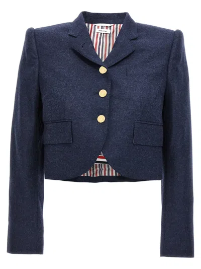 THOM BROWNE BLUE CROPPED FLANNEL JACKET