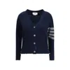 Thom Browne Blue Fleece Wool Cardigan In Blue