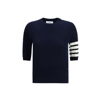 Thom Browne Blue Fleece Wool Sweatshirt In Black