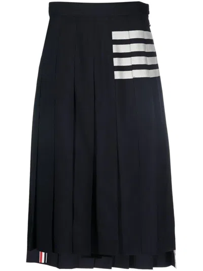 Thom Browne Structured Pleated Midi Skirt With Tricolor Tab Detail In Blue