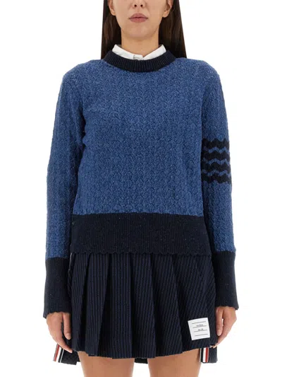 Thom Browne Blue Knitted Crew Neck Sweater