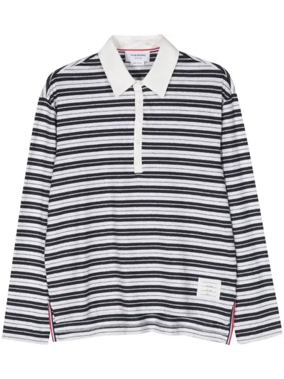 Thom Browne Striped Long-sleeve Polo Shirt In Blue