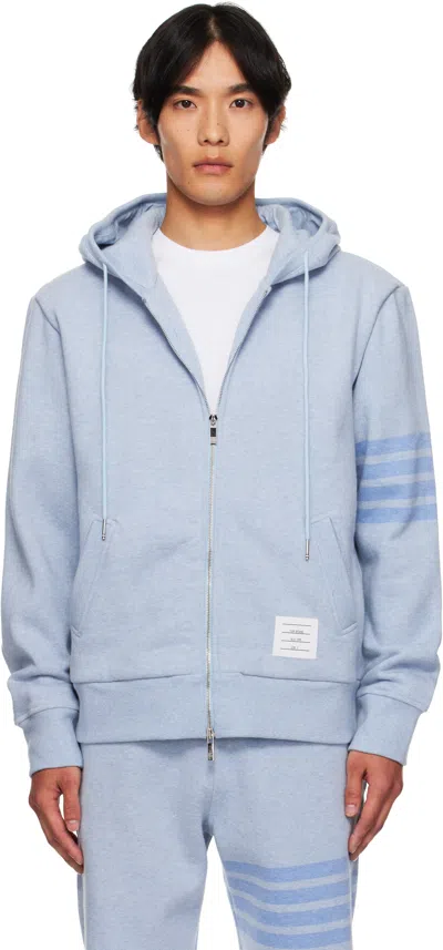 Thom Browne Blue Melange 4-bar Zip Up Hoodie