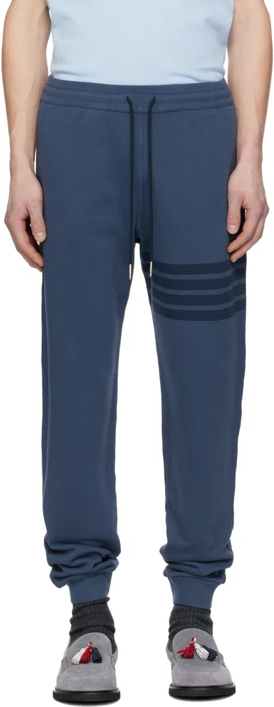 Thom Browne Blue Overdyed Solid Loopback 4 Bar Sweatpants