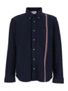 Thom Browne Blue Overshirt With Button Down Collar And Rwb Stripe