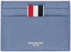 Thom Browne Blue Pebble Grain Rose 4-bar Single Card Holder In 450 Blue