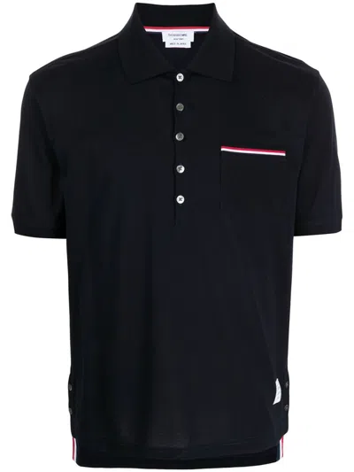 THOM BROWNE BLUE PIQUE POLO
