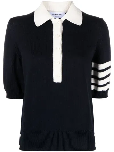 Thom Browne Blue Polo Shirt With 4 Bar Design For Women