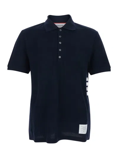 Thom Browne Blue Polo Shirt With Classic Collar And 4bar Logo On The Side In Cotton Man In Black