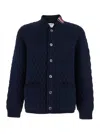 Thom Browne Blue Quilted Jacket With Bomber Collar And Logo Embroidery On The Collar In Blue