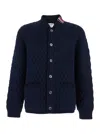 Thom Browne Blue Quilted Jacket With Bomber Collar And Logo Embroidery On The Collar In Blue