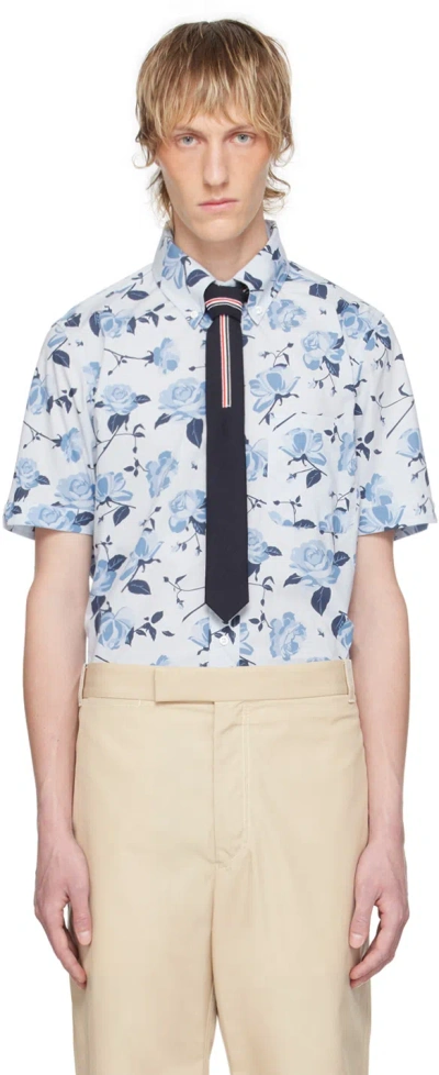 Thom Browne Blue Rose Floral Shirt In 450 Blue