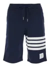 Thom Browne Blue Shorts With Drawstring Waist And Maxi 4-bar Logo In Cotton Man In Blue