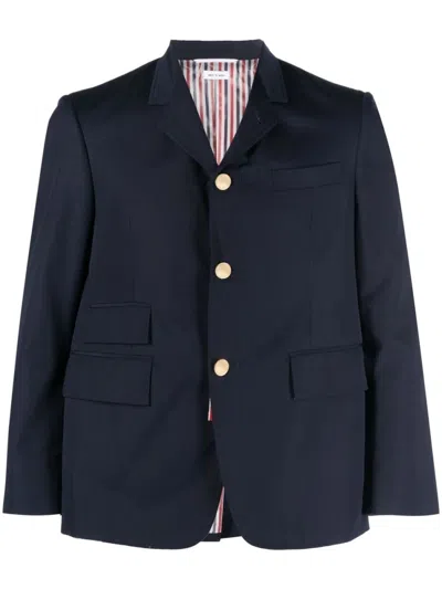 THOM BROWNE MEN NAVY BLUE SINGLE BREASTED BLAZER, XL LUXURY JACKETS FOR MEN DARVEYS