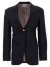 Thom Browne Woman Midnight Blue Wool Blazer In Blue