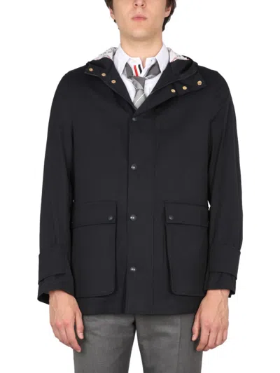 THOM BROWNE BLUE SOLID HOOD JACKET