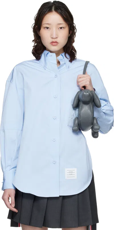 Thom Browne Blue Solid Poplin Crest Embroidery Armand Supersized Shirt