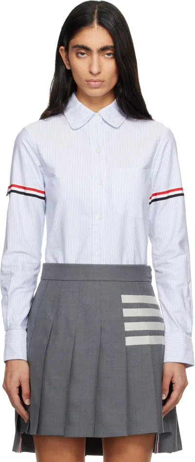 Thom Browne Blue Stripe Oxford Armband Round Collar Shirt
