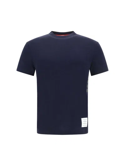 THOM BROWNE BLUE T-SHIRT WITH LOGO PATCH