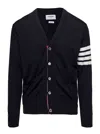 Thom Browne Milano Stitch V Neck Cardigan With 4 Bar In Fine Merino Wool Clothing In Blue