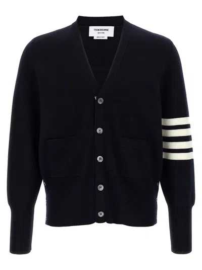 Thom Browne Blue Virgin Wool Men's Cardigan In Black