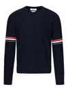 Thom Browne Logo Armbands Knit Wool Sweater In Dark Blue