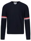 Thom Browne Men Rwb Wool Crewneck Jumper In Navy