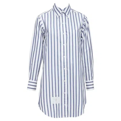 Pre-owned Thom Browne Blue White Poplin Cotton Stripe Button Down Shirt Dress Us0 Xs0