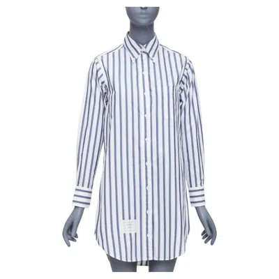 Pre-owned Thom Browne Blue White Poplin Cotton Stripe Button Down Shirt Dress Us0 Xs0