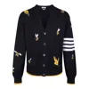Thom Browne Cardigan With Birds And Bees Inlays In Black