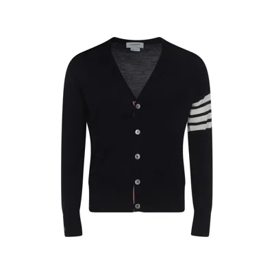 Thom Browne Blue Wool Oves Aries Cardigan In Black