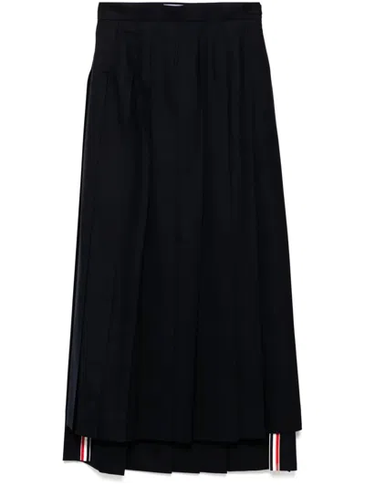 Thom Browne Blue Wool Pleated Skirt