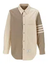 Thom Browne 4-bar Patchwork Denim Shirt In Beige