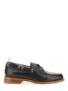 Thom Browne Polished Black Leather Loafers With Moc Toe Design And Lace Detail In Black