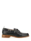 Thom Browne Polished Black Leather Loafers With Moc Toe Design And Lace Detail In Black