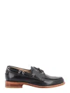 Thom Browne Polished Black Leather Loafers With Moc Toe Design And Lace Detail In Black