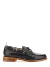 Thom Browne Polished Black Leather Loafers With Moc Toe Design And Lace Detail In Black