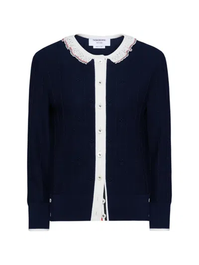 Thom Browne Bobble Lace-trim Cardigan In Black